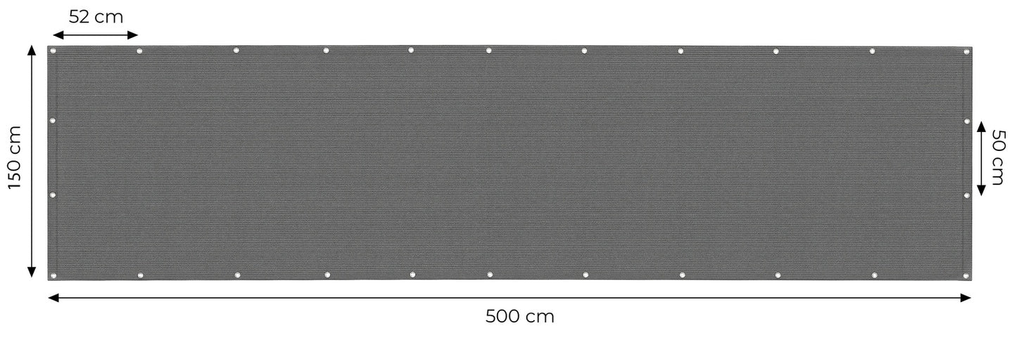 Balcony Privacy Screen with Fittings 150x500 cm Shading Mesh + Mounting Accessories Grey MultiGarden