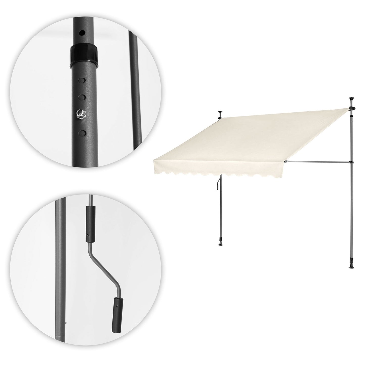 Balcony Sunshade Awning 300x120 cm, Height Adjustable, Waterproof with Hand Crank Beige MultiGarden