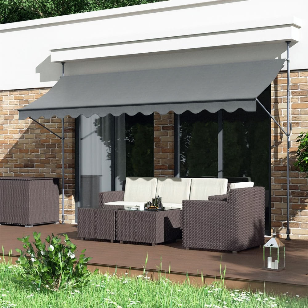 Balcony Sunshade Awning 300x120 cm, Height Adjustable, Waterproof with Hand Crank Grey MultiGarden