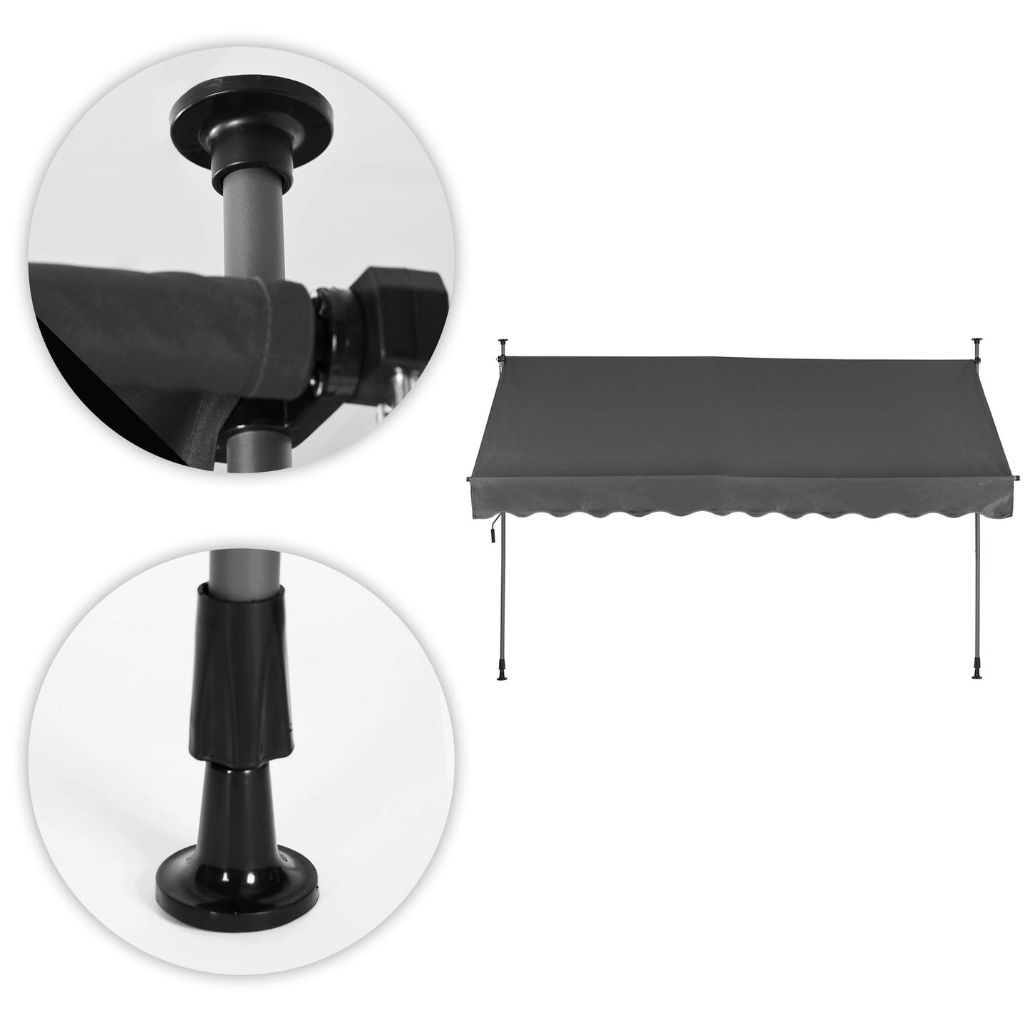 Balcony Sunshade Awning 300x120 cm, Height Adjustable, Waterproof with Hand Crank Grey MultiGarden