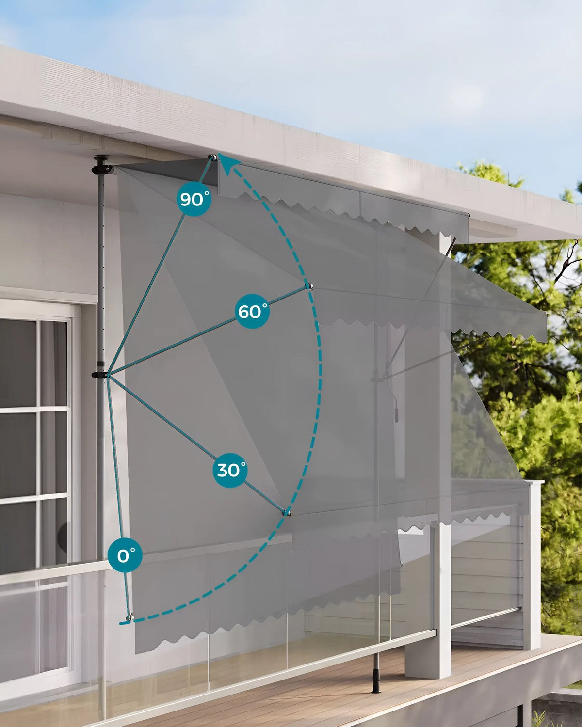 Balcony Sunshade Awning 300x120 cm, Height Adjustable, Waterproof with Hand Crank Grey MultiGarden