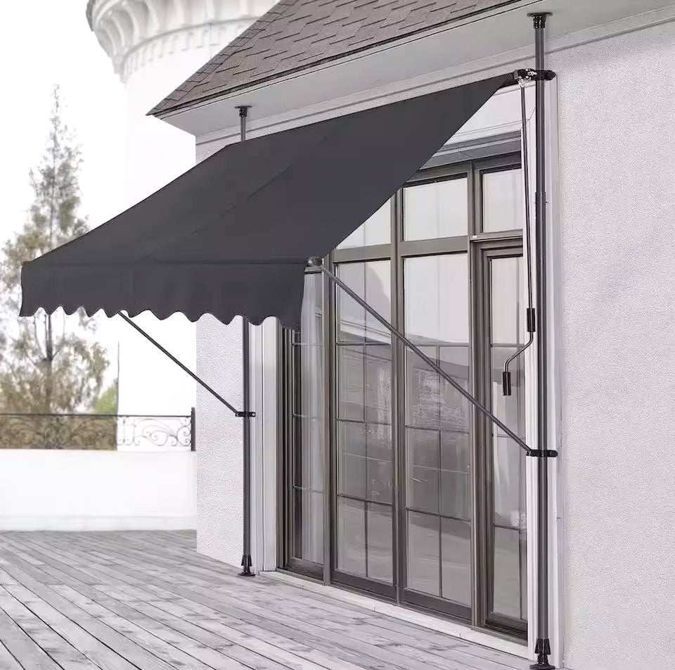 Balcony Sunshade Awning 300x120 cm, Height Adjustable, Waterproof with Hand Crank Grey MultiGarden