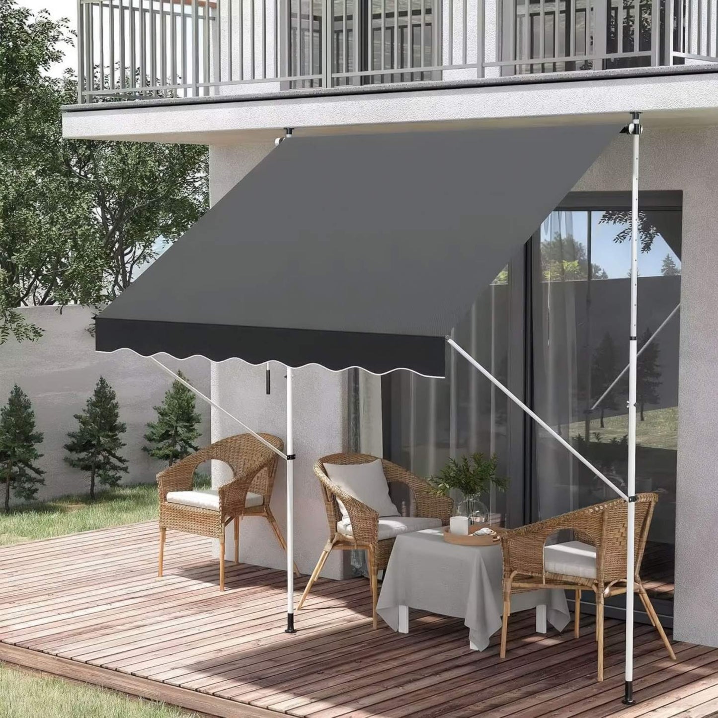 Balcony Sunshade Awning 300x120 cm, Height Adjustable, Waterproof with Hand Crank Grey MultiGarden