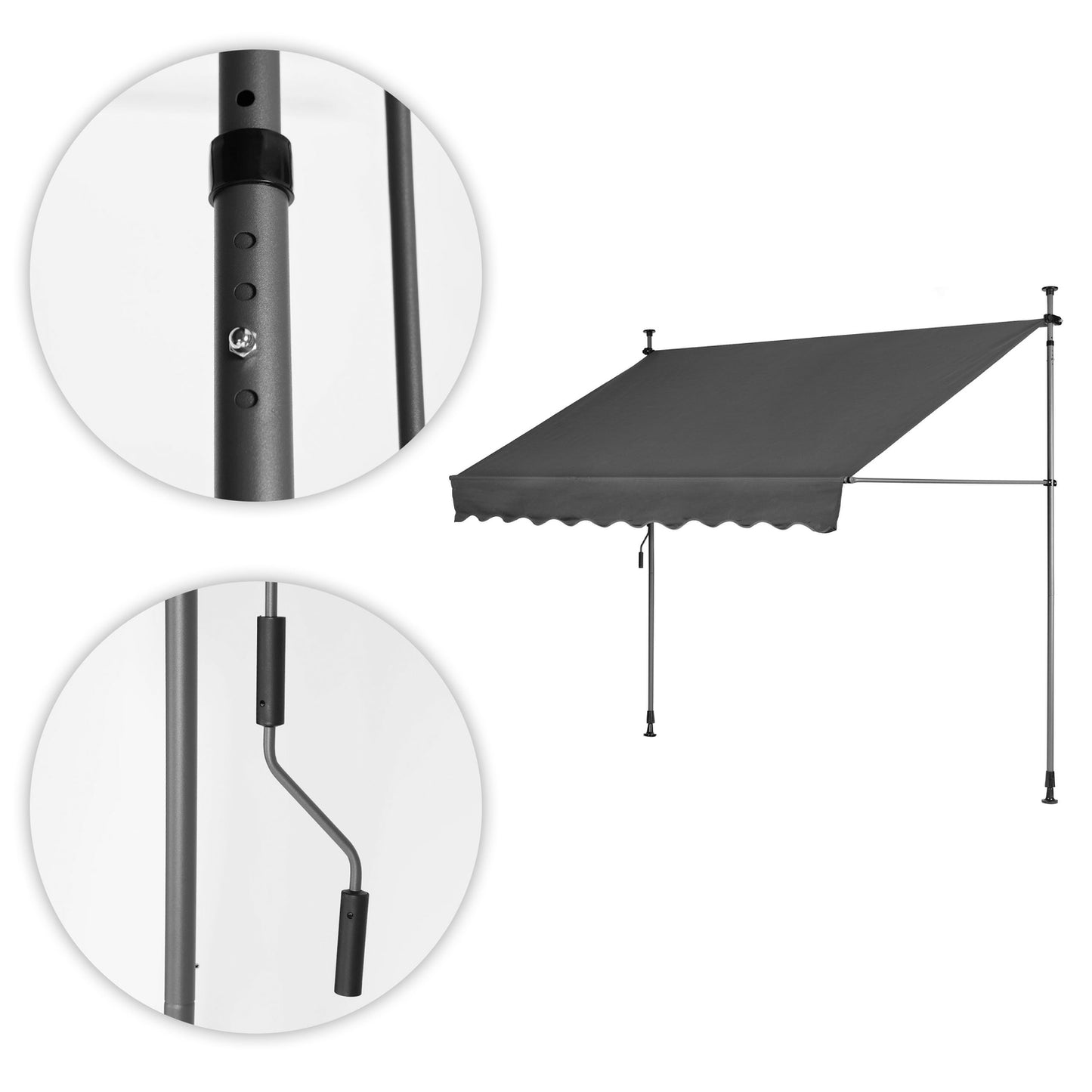Balcony Sunshade Awning 300x120 cm, Height Adjustable, Waterproof with Hand Crank Grey MultiGarden