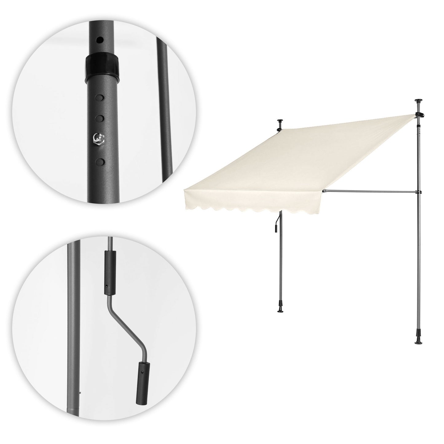 Balcony Sunshade Awning with Height Adjustment, Waterproof with Hand Crank Beige MultiGarden