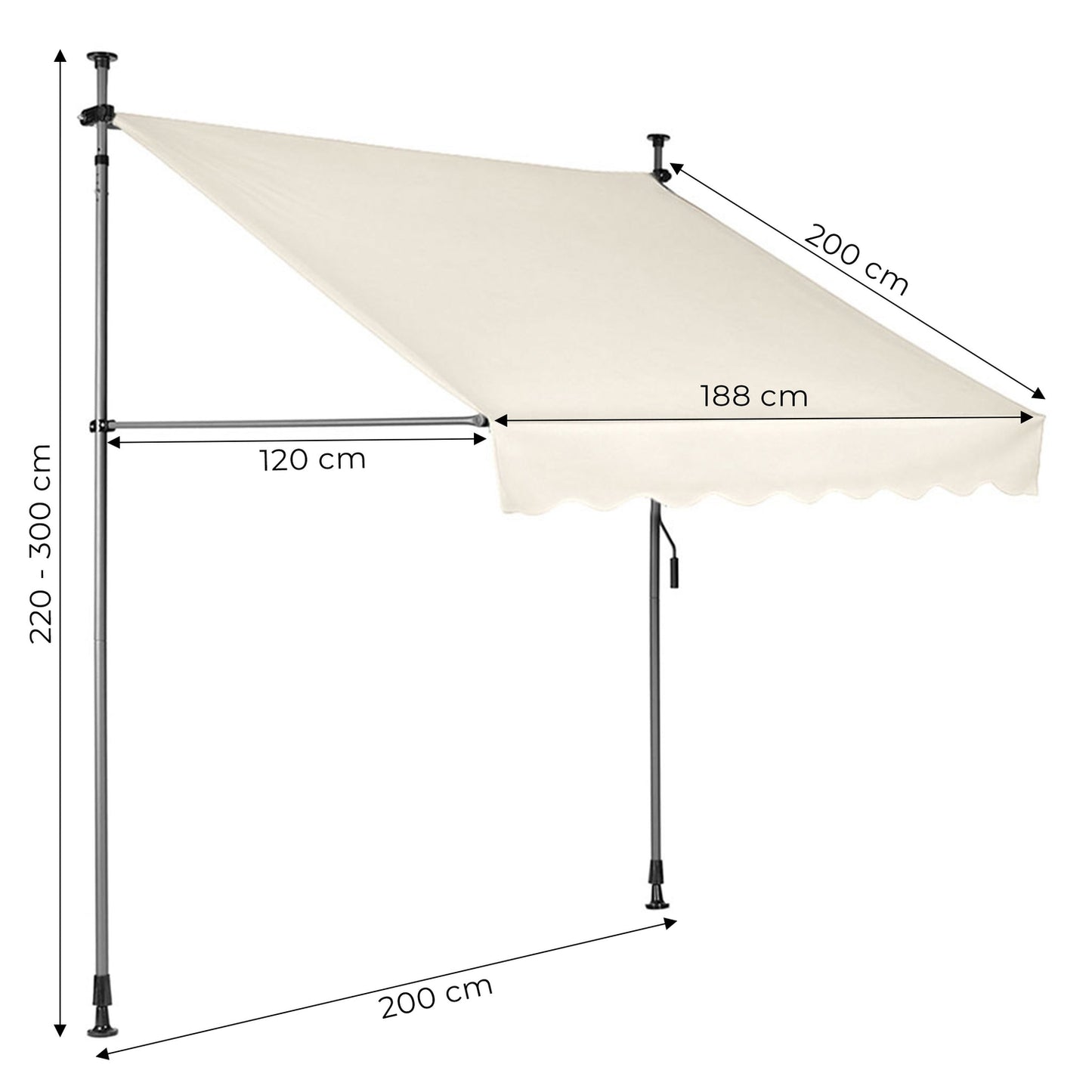 Balcony Sunshade Awning with Height Adjustment, Waterproof with Hand Crank Beige MultiGarden