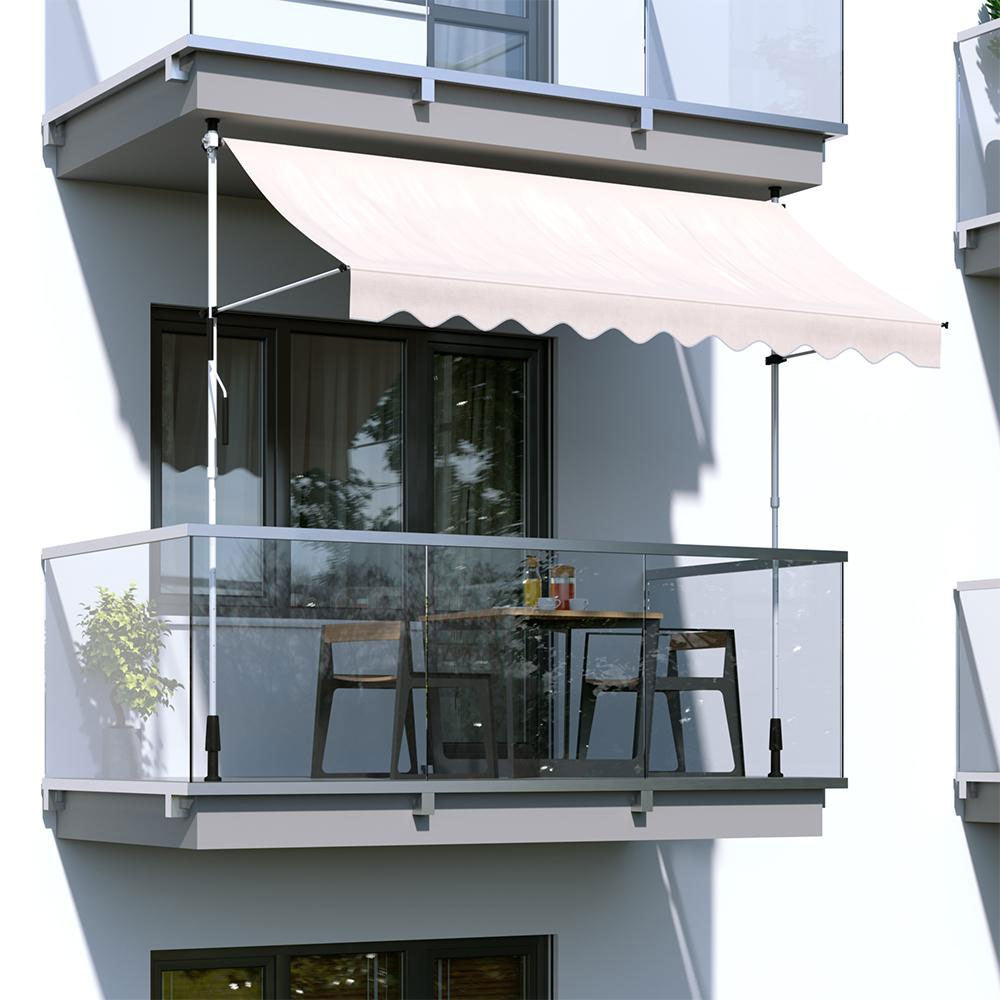 Balcony Sunshade Awning with Height Adjustment, Waterproof with Hand Crank Beige MultiGarden