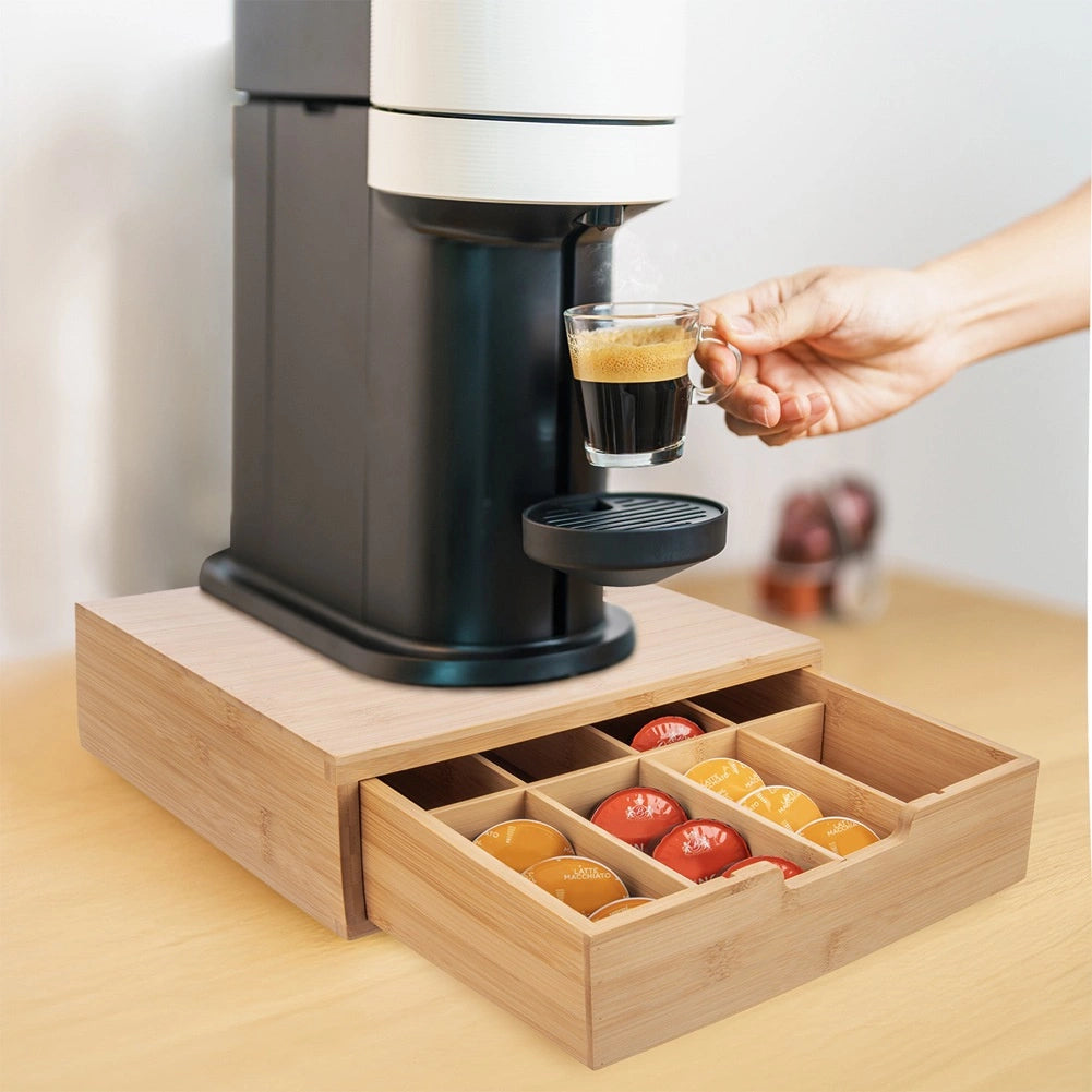 Bamboo Coffee Capsule Organizer with Removable Dividers