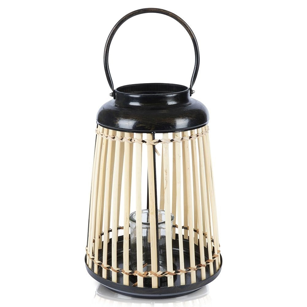 Bamboo Lantern: Metal Frame, Glass Inlay for Home & Garden
