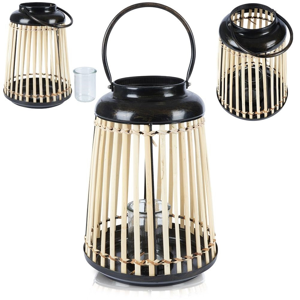 Bamboo Lantern: Metal Frame, Glass Inlay for Home & Garden