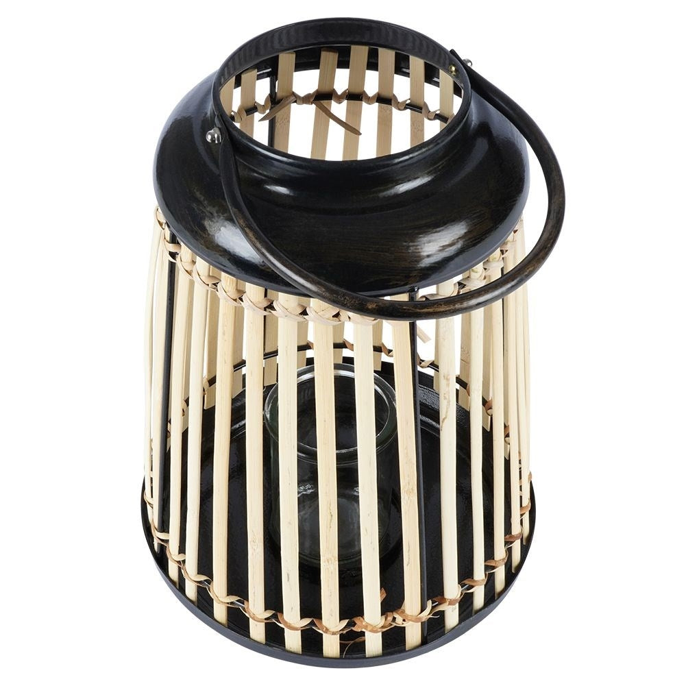 Bamboo Lantern: Metal Frame, Glass Inlay for Home & Garden