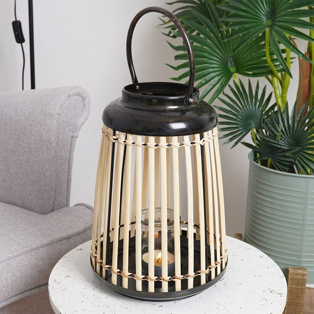 Bamboo Lantern: Metal Frame, Glass Inlay for Home & Garden