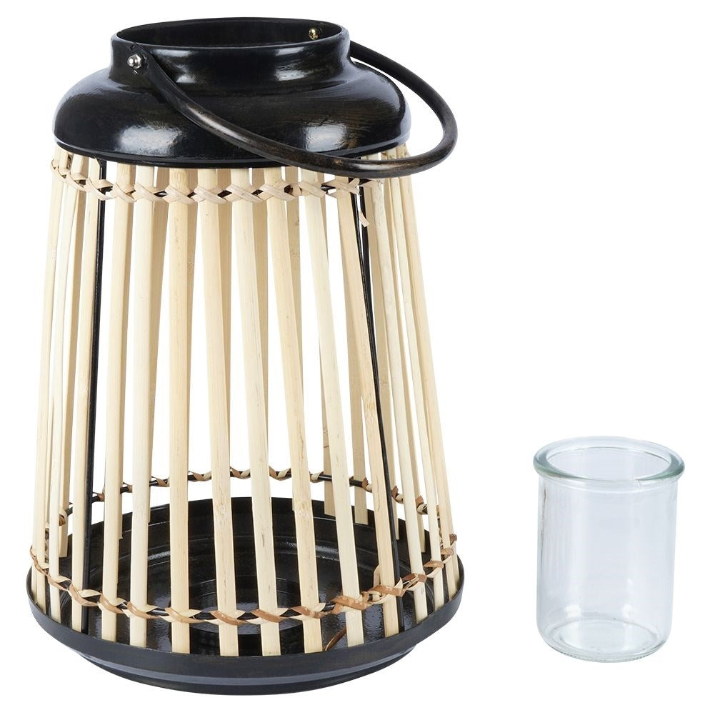 Bamboo Lantern: Metal Frame, Glass Inlay for Home & Garden