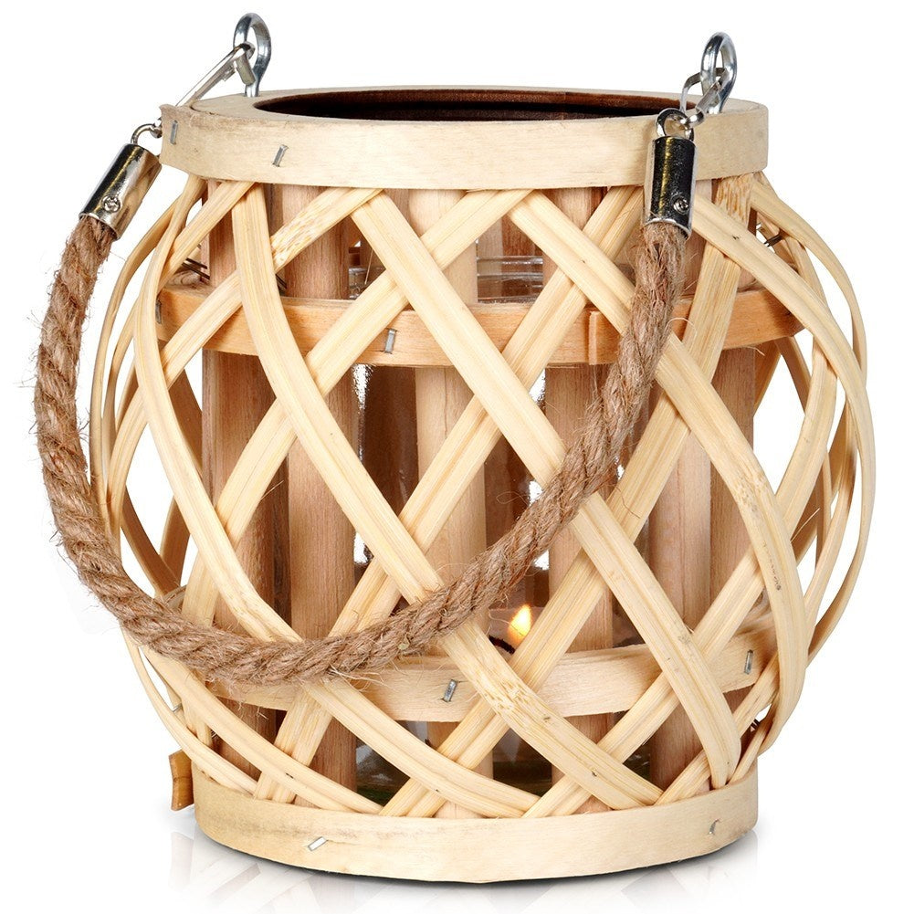 Bamboo Lantern with Glass Insert - Unique Decor for Home & Garden