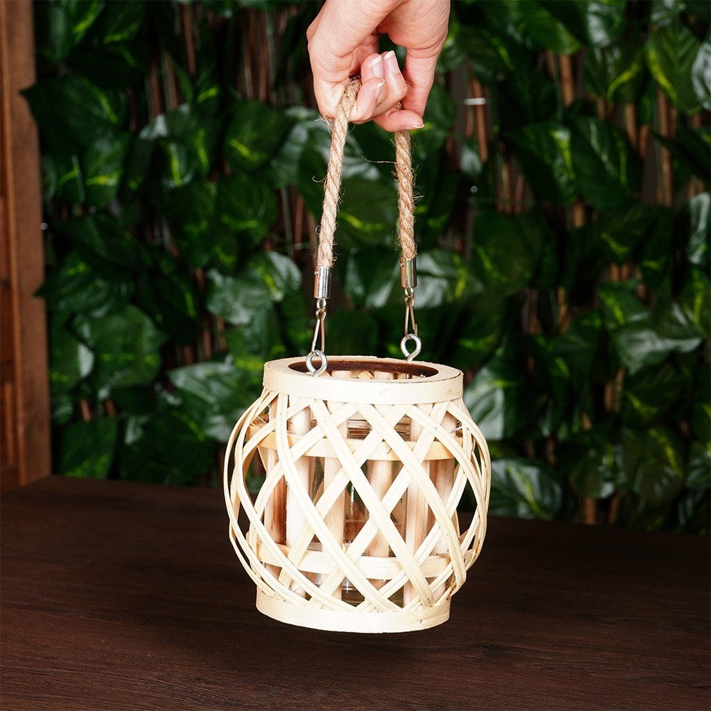 Bamboo Lantern with Glass Insert - Unique Decor for Home & Garden