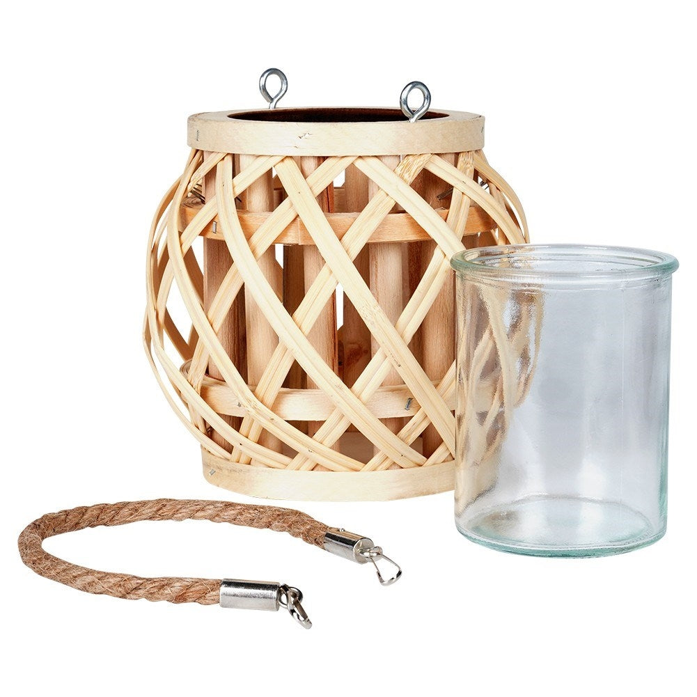 Bamboo Lantern with Glass Insert - Unique Decor for Home & Garden