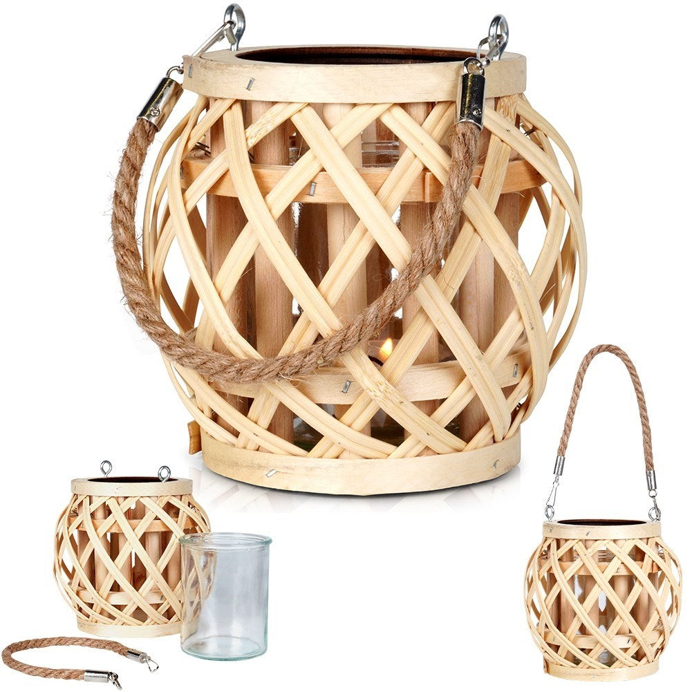 Bamboo Lantern with Glass Insert - Unique Decor for Home & Garden