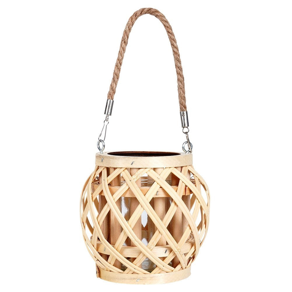 Bamboo Lantern with Glass Insert - Unique Decor for Home & Garden