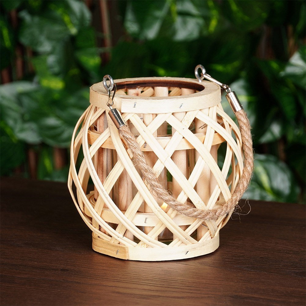 Bamboo Lantern with Glass Insert - Unique Decor for Home & Garden