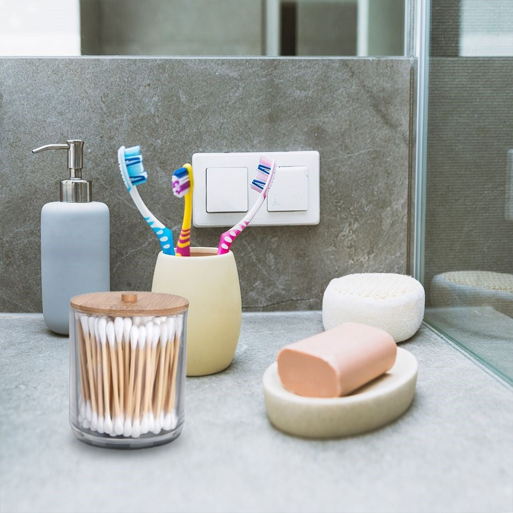 Bamboo Lid Container for Cotton Swabs - Elegant and Practical