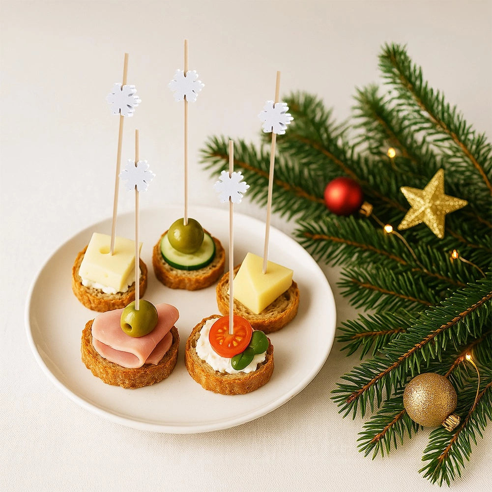 Bamboo Snowflake Cocktail Sticks, 12 cm, 20 Pack