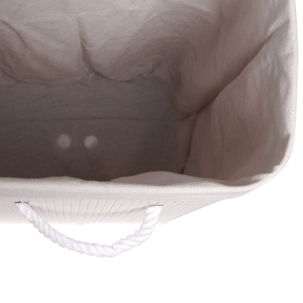 Bamboo basket in white with removable lid and inner lining