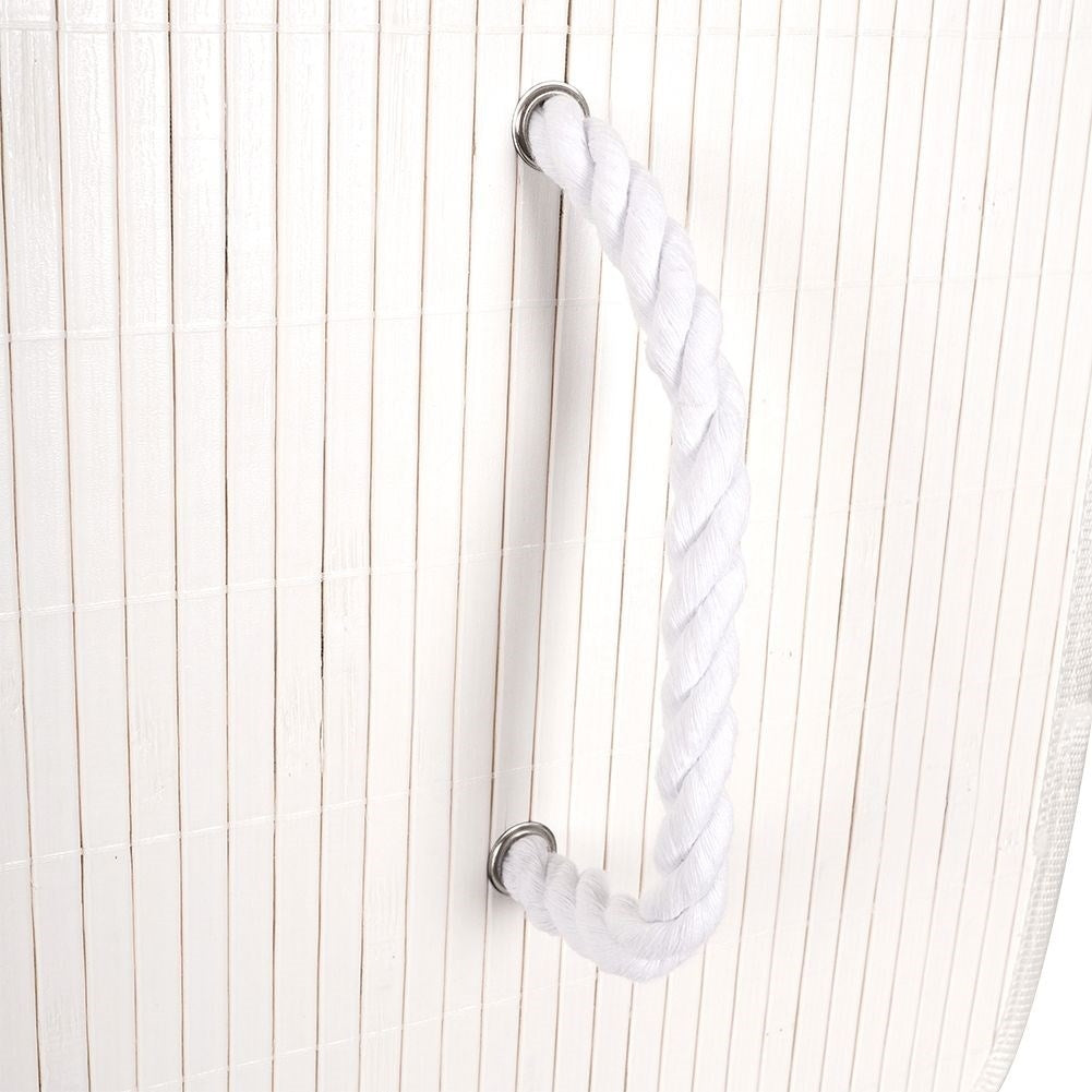 Bamboo basket in white with removable lid and inner lining