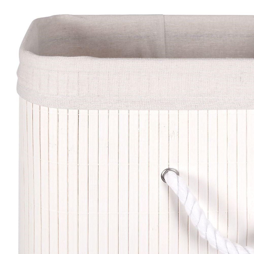 Bamboo basket in white with removable lid and inner lining