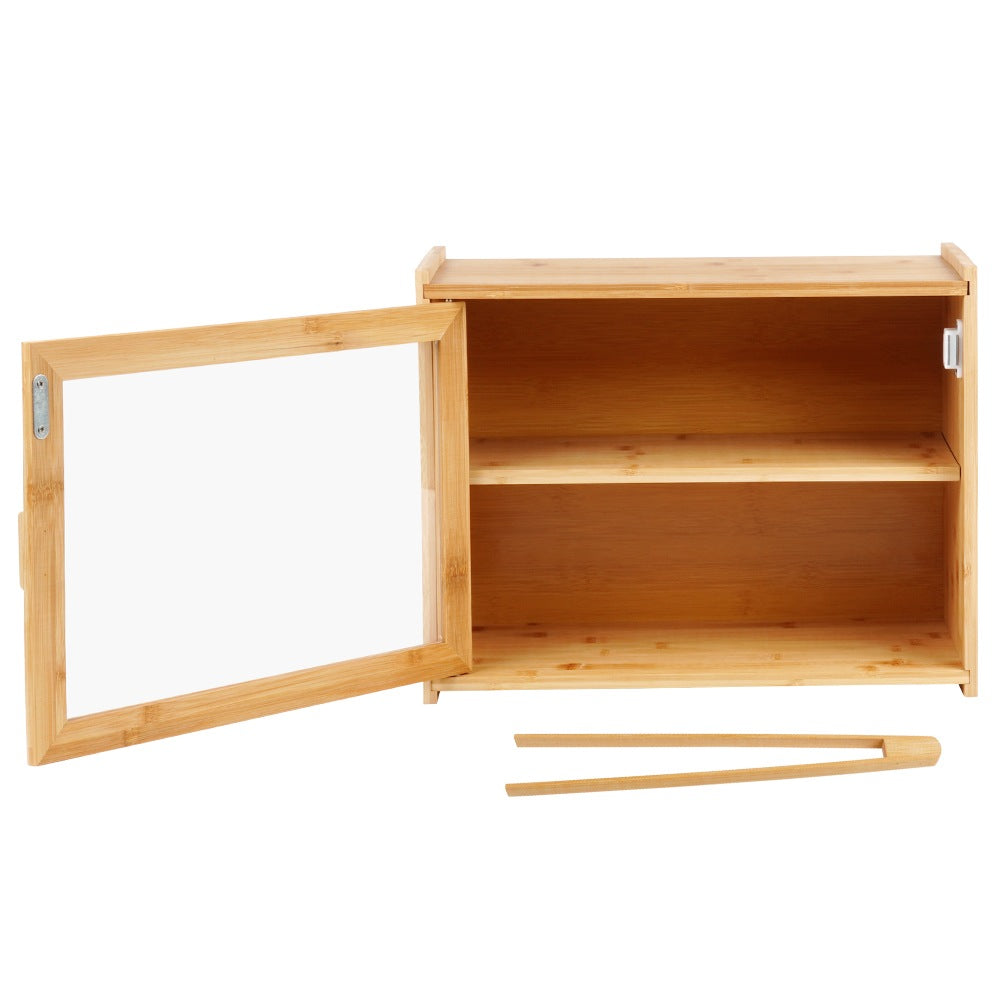 Bamboo bread bin with tongs, two-level, 40x20x31 cm