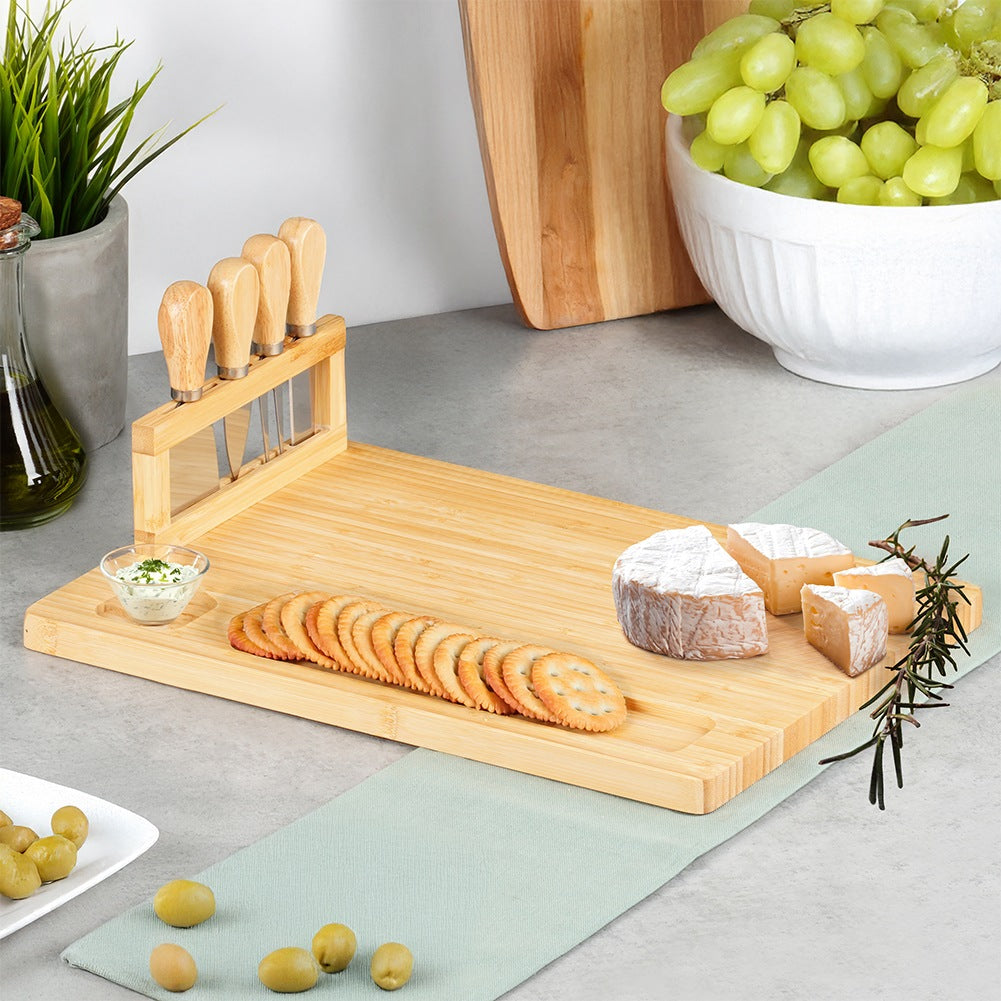 Bamboo cheese board with knives, 5 pieces