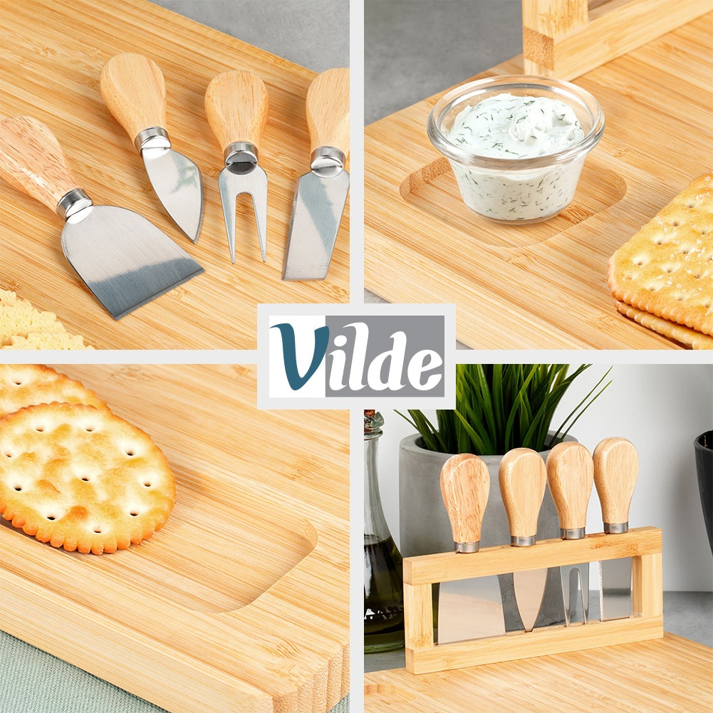 Bamboo cheese board with knives, 5 pieces