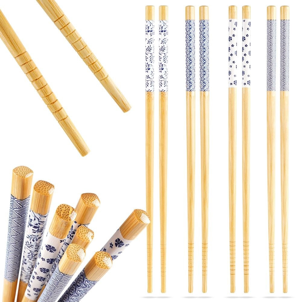 Bamboo chopsticks set: 4 reusable for sushi and Asian