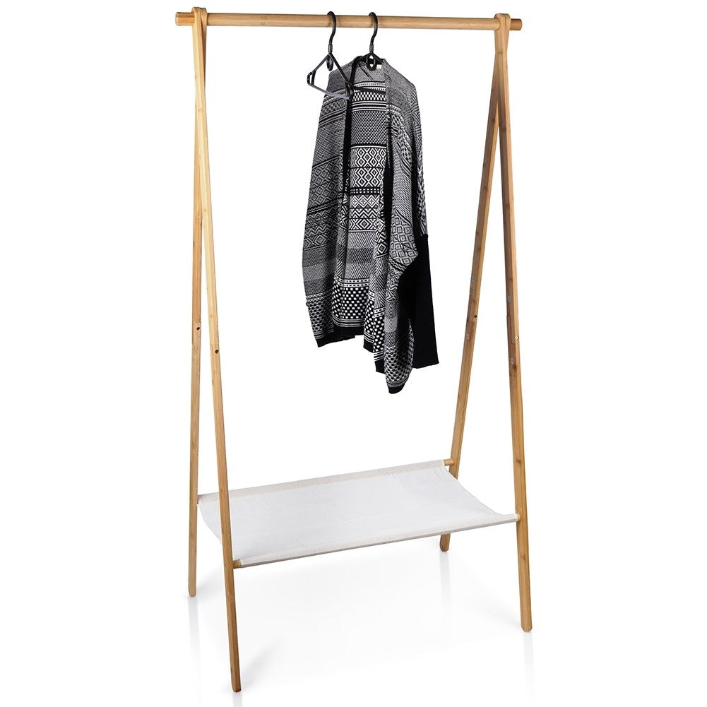 Bamboo clothes hanger with shoe shelf for home and office