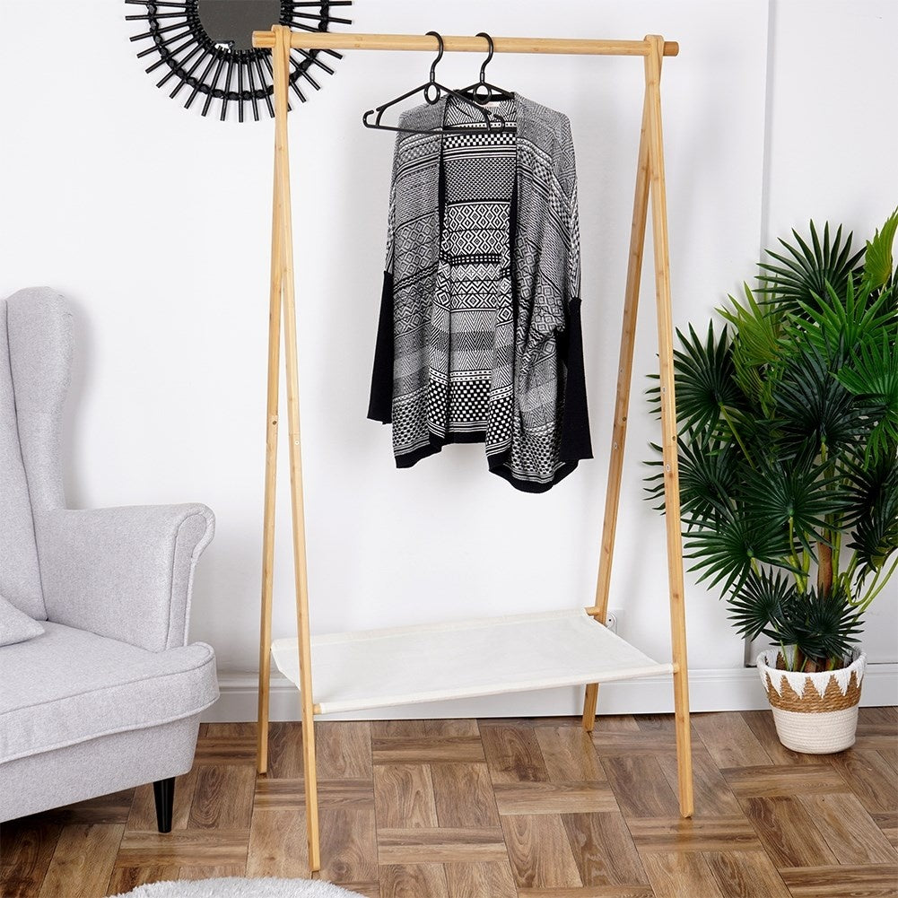 Bamboo clothes hanger with shoe shelf for home and office