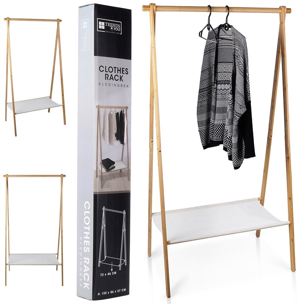 Bamboo clothes hanger with shoe shelf for home and office