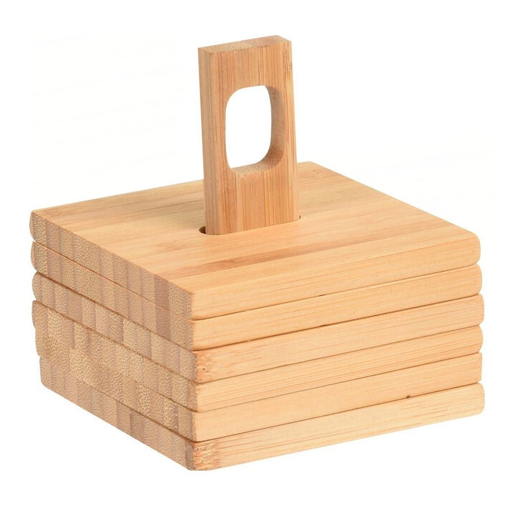 Bamboo coasters for mugs and glasses - 6-pack with holder