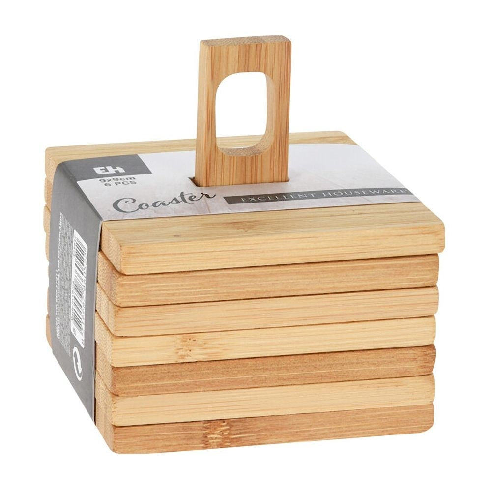 Bamboo coasters for mugs and glasses - 6-pack with holder