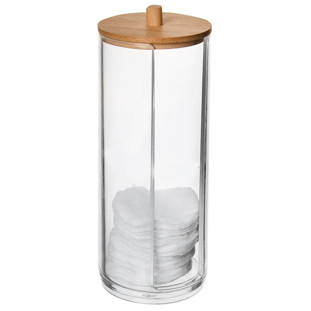 Bamboo coated cotton pad container with elegant design