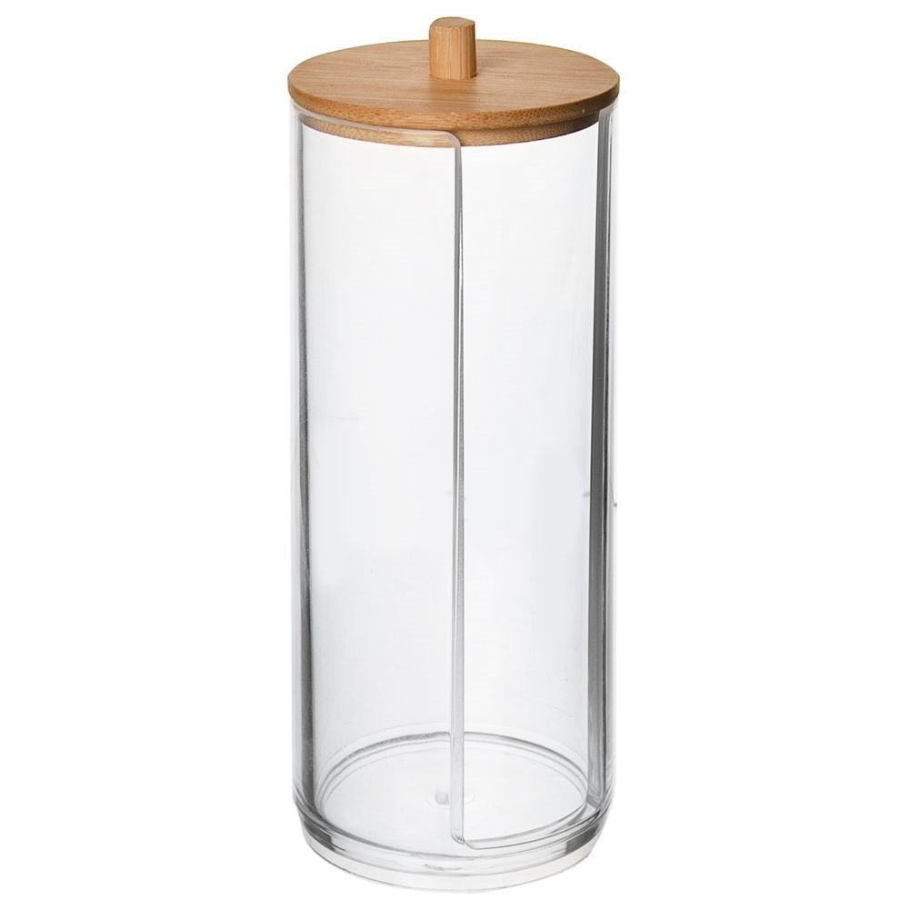 Bamboo coated cotton pad container with elegant design
