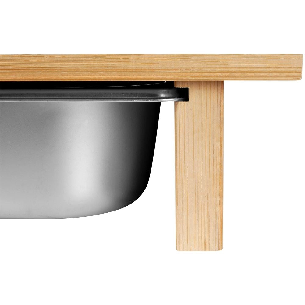 Bamboo cutting board with extendable steel container
