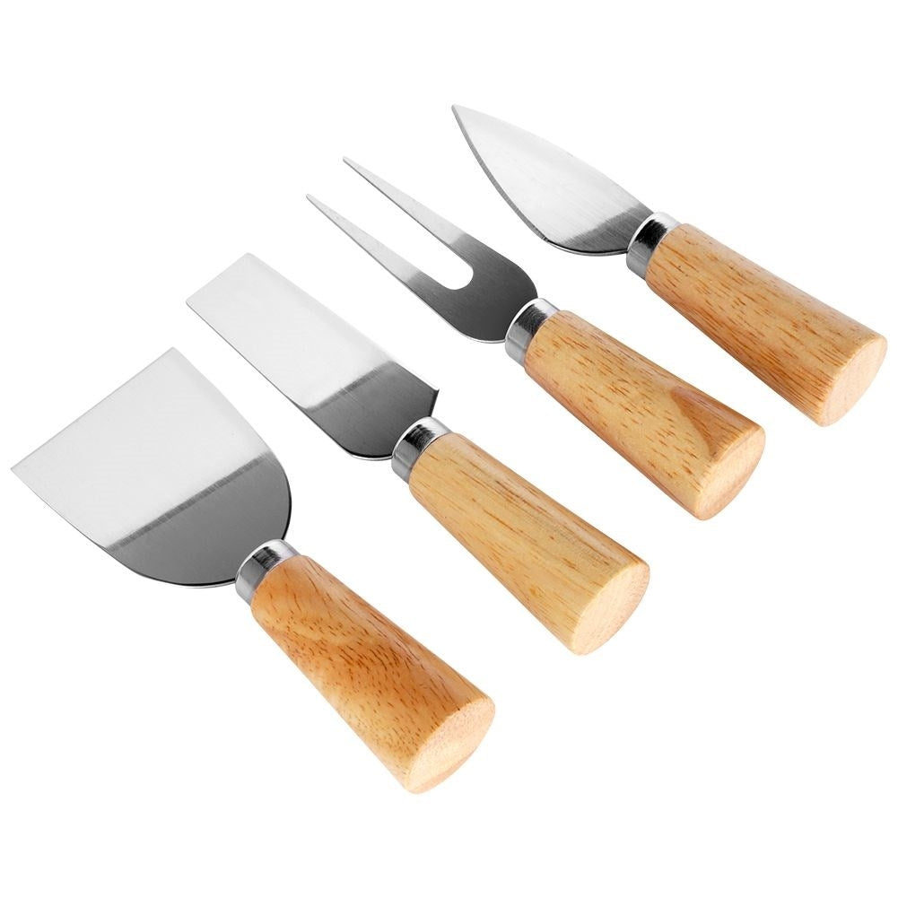 Bamboo cutting board with knife set and magnetic strip for cheeses