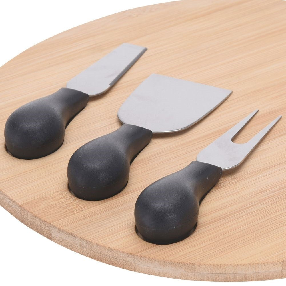Bamboo cutting board with knife set for cheese cutting and serving