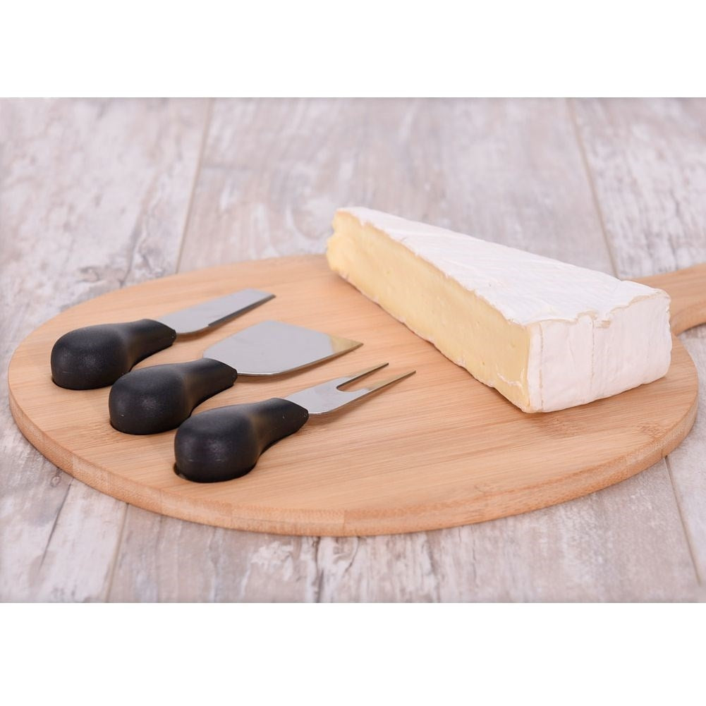 Bamboo cutting board with knife set for cheese cutting and serving