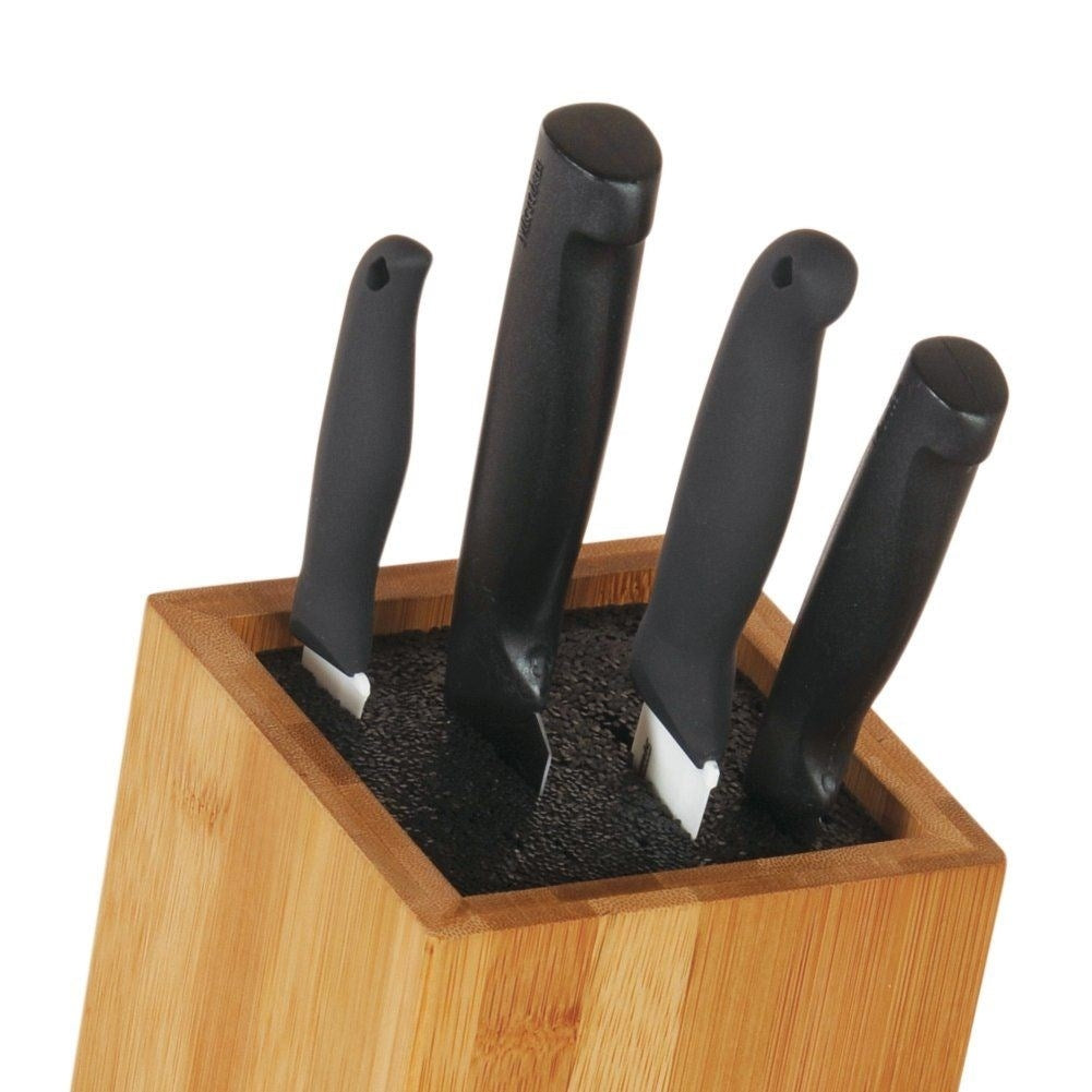 Bamboo knife rack with black bristles for protection and style