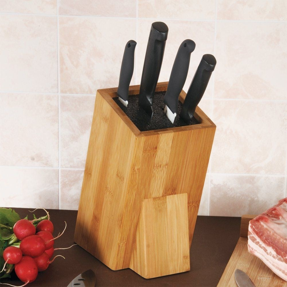 Bamboo knife rack with black bristles for protection and style