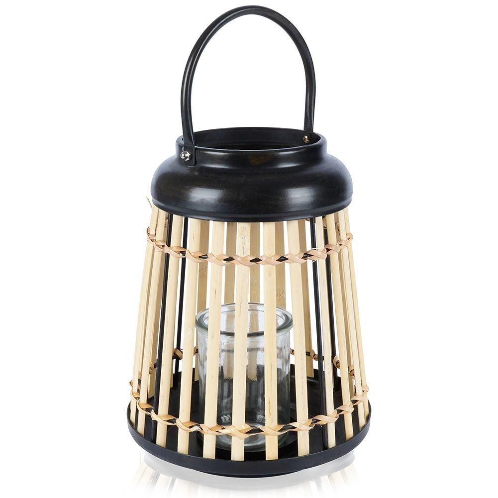 Bamboo lanterns for tealights with metal frame and glass insert