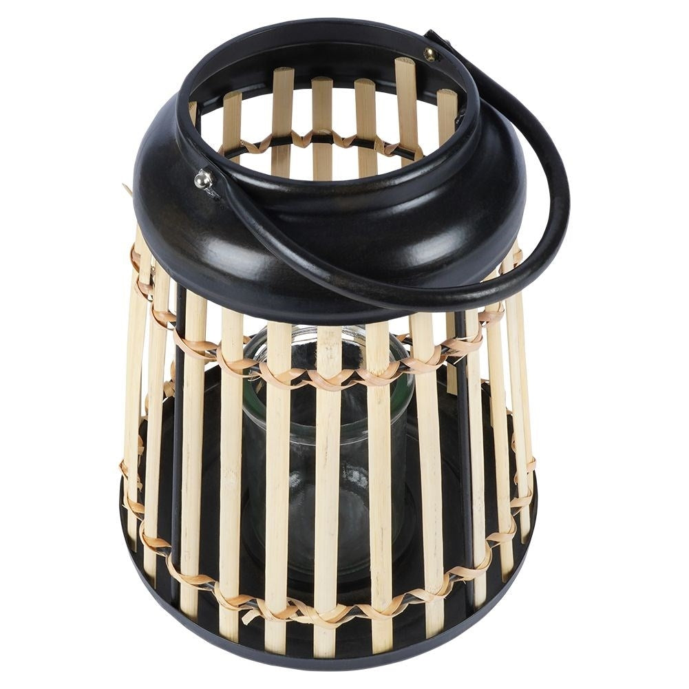 Bamboo lanterns for tealights with metal frame and glass insert