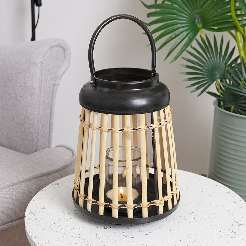 Bamboo lanterns for tealights with metal frame and glass insert