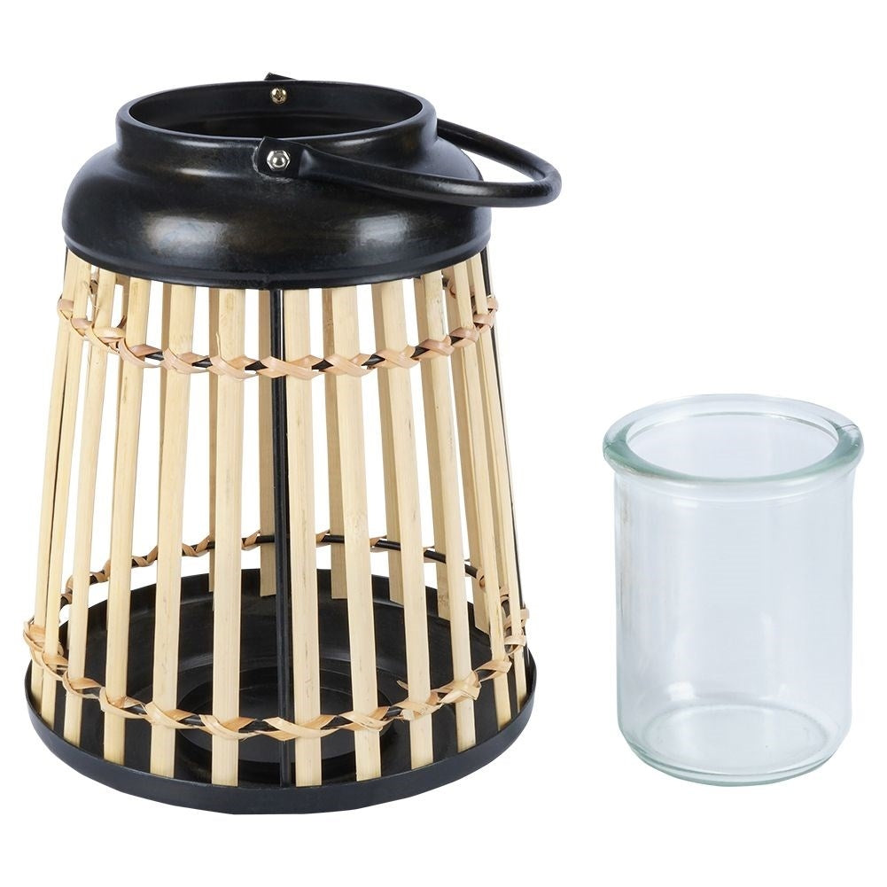 Bamboo lanterns for tealights with metal frame and glass insert