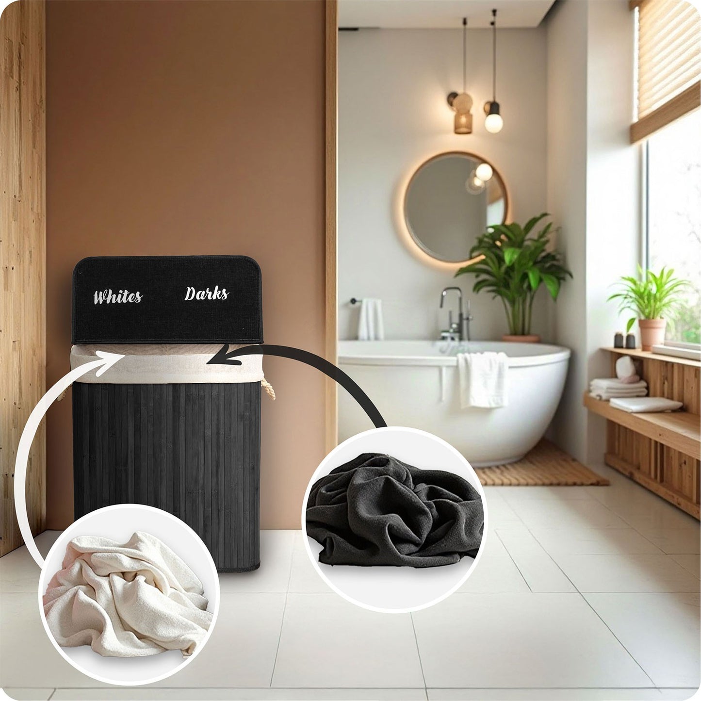 Bamboo laundry basket with lid 100 l Massido